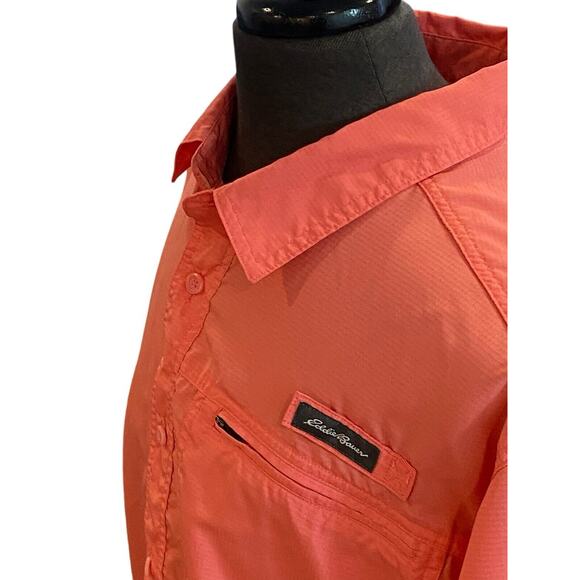XXL Eddie Bauer Coral Solid Fishing Button Down Shirt Short Sleeve Men’s - Picture 3 of 7